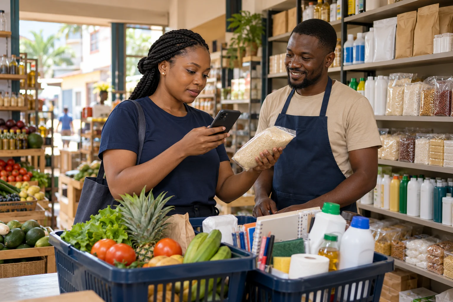 Sélection personnalisée d’articles alimentaires et non alimentaires en magasin